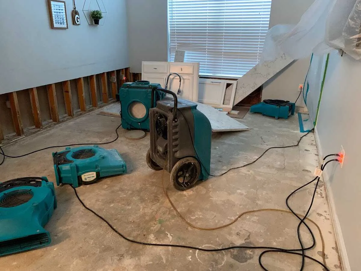 Dehumidifier in flood-cut room for Water Damage Restoration in Northbrook